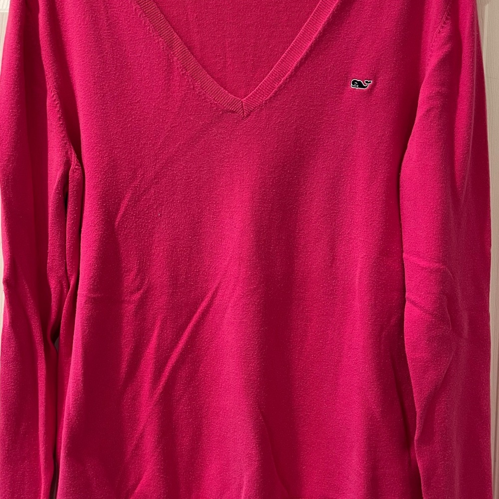 Vineyard Vines cotton v neck sweater bright pink size large